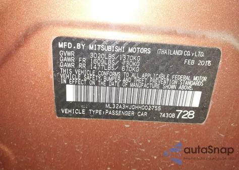 2017 Mitsubishi Mirage Es z USA, uszkodzony, nr VIN ML32A3HJ0HH002755